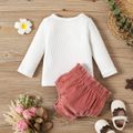 2pcs Baby Boy/Girl Solid Waffle Button Up Long-sleeve Top and Corduroy Shorts Set Dark Pink