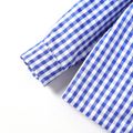 2-piece Kid Boy Bowknot Design Lapel Collar Button-Down Long-sleeve Plaid Shirt and Stripe Pants Party Set Dark Blue