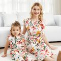Floral Print White Sleeveless Ruffle Belted Jumpsuit for Mom and Me White