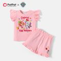 PAW Patrol 2-piece Toddler Girl Easter Letter Print Flutter-sleeve Pink Cotton Tee and Ruffled Shorts Set Pink