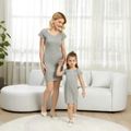 Grey Ribbed Short-sleeve Bodycon Dress for Mom and Me DeepGery image 2