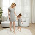 Grey Ribbed Short-sleeve Bodycon Dress for Mom and Me DeepGery image 3