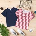 Kid Boy Button Design Stripe/ Dark Blue Short-sleeve Henley Shirt Tibetanblue image 2