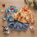 2pcs Baby Boy All Over Animal Print Long-sleeve Shirt and Jeans Set Yellow