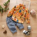 2pcs Baby Boy All Over Animal Print Long-sleeve Shirt and Jeans Set Yellow image 3