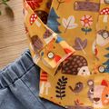 2pcs Baby Boy All Over Animal Print Long-sleeve Shirt and Jeans Set Yellow image 5
