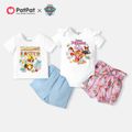 PAW Patrol 2-piece Little Boy/Girl Easter Cotton Bodysuit & Tee and Shorts Siblings Set Pink