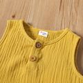 2-piece Toddler Boy 100% Cotton Button Design Sleeveless Crepe Tee and Shorts Set Yellow