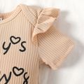 2pcs Baby Girl Letter Print Ribbed Short-sleeve Romper and Leopard Bell Bottom Pants Set Apricot