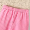 2pcs Baby Girl Pink Floral Print Short-sleeve Ruffle Top and Ribbed Pants Set Pink