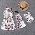 All Over Floral Print White Halter Neck Off Shoulder Belted Romper Shorts for Mom and Me White image 1