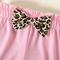2-piece Toddler Girl Leopard Heart Print Ruffled Tee and Bowknot Design Shorts Set Pink