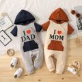 Baby Boy/Girl Love Heart and Letter Print Colorblock Ribbed Short-sleeve Hooded Jumpsuit Grey
