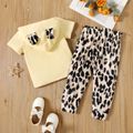 2-piece Toddler Girl Letter Leopard Print Ear Design Hooded Tee and Paperbag Pants Set Multi-color