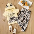 2-piece Toddler Girl Letter Leopard Print Ear Design Hooded Tee and Paperbag Pants Set Multi-color