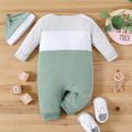 2pcs Baby Boy Letter Print Colorblock Long-sleeve Jumpsuit Set Green