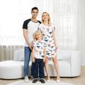Family Matching All Over Animal Print Short-sleeve Mini Bodycon Ruched Dresses and Raglan-sleeve T-shirts Sets White image 2