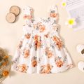 Toddler Girl Button Design Solid Color/Floral Print/Stripe Ruffled Strap Dress White image 3