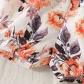 2pcs Baby Girl Solid Ribbed One Shoulder Ruffle Sleeveless Romper and Floral Print Shorts Set Apricot