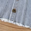 2pcs Baby Girl Button Up Sleeveless Denim Vest and Shorts Set Light Blue