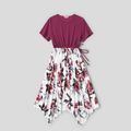 Family Matching Solid Short-sleeve Splicing Floral Print Irregular Hem Dresses and Colorblock T-shirts Sets Burgundy