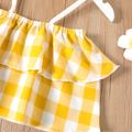 2-piece Kid Girl Plaid Flounce Camisole and Lace Design Elasticized Skirt Set Yellow