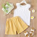 2-piece Kid Girl Flounce Sleeveless Solid Color Tee and Elasticized Stripe Shorts Set White