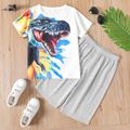 2-piece Kid Boy  Animal Dinosaur Print Short-sleeve Tee and Elasticized Shorts Set White