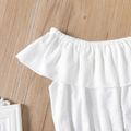 2-piece Kid Girl Flounce Hollow out Sleeveless White Tee and Belted Floral Print Denim Shorts Set White