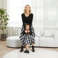 Family Matching Long-sleeve Plaid Splicing Dresses and Shirts Sets Black/White image 4