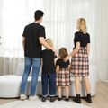 Family Matching Black Splicing Plaid Short-sleeve Dresses and Polo Shirts Sets Black