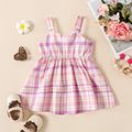 Baby Girl Button Design Bowknot Hollow out Sleeveless Plaid Dress Pink image 3