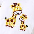 2pcs Baby Boy/Girl Cartoon Giraffe Embroidered Short-sleeve Romper and Polka Dots Pants Set Color block image 4