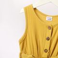 Toddler Girl 100% Cotton Solid Color Button Design Sleeveless Belted Romper Jumpsuit Shorts Ginger-2 image 3
