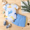 2pcs Baby Boy 100% Cotton Shorts and Cartoon Dinosaur Print Short-sleeve Romper Set Color block image 1