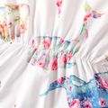 Baby Girl Allover Whale Floral Print Sleeveless Pom Poms Romper Color block