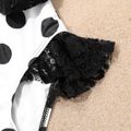 Kid Girl Lace Design Polka dots Backless Long-sleeve Onepiece Swimsuit Black