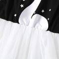 Baby Girl Swan Print Black Flutter-sleeve Splicing Mesh Romper Black