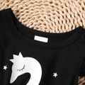 Baby Girl Swan Print Black Flutter-sleeve Splicing Mesh Romper Black