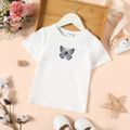 Toddler Girl Butterfly Embroidered/Print Short-sleeve Tee White image 2