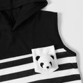 Kid Boy Casual Panda Decor Stripe Hooded Sleeveless Tee Black