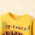 2pcs Lion and Letter Print Faux-two Design Long-sleeve Top and Allover Pants Yellow Toddler Set Yellow