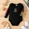 Baby Boy Rainbow Letter Print Long-sleeve Romper Black image 1