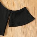 2-piece Kid Girl Cold Shoulder Camisole and Stripe Belted Shorts Set Black