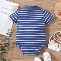 Baby Boy White/Blue Striped Contrast Collar Short-sleeve Romper Blue image 3