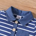 Baby Boy White/Blue Striped Contrast Collar Short-sleeve Romper Blue image 4