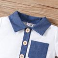 Baby Boy White/Blue Striped Contrast Collar Short-sleeve Romper White