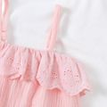 Baby Girl 100% Cotton Crepe Sleeveless Spaghetti Strap Ruffle Romper Pink image 4
