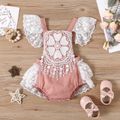 Baby Girl Lace Splicing Pink Sleeveless Party Romper Pink image 1