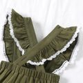 100% Cotton Baby Girl Floral Embroidered Sleeveless Ruffle Romper Celadon